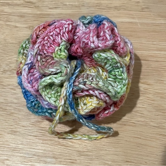 Set of 2 Crochet Pink/Yellow/Blue Eco-Friendly Bath Loofahs with Hanging Loop - Picture 6 of 10